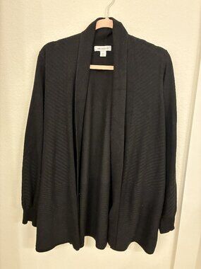 Liz Claiborne Black Open‑Front Cardigan XLT Lantern Sleeves Geometric Knit (EUC)